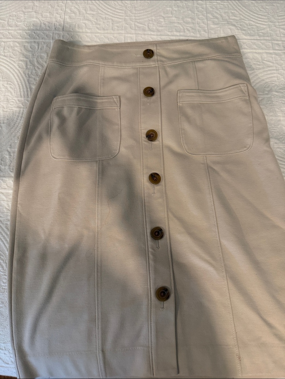Button-Front Cream Women's Skirt